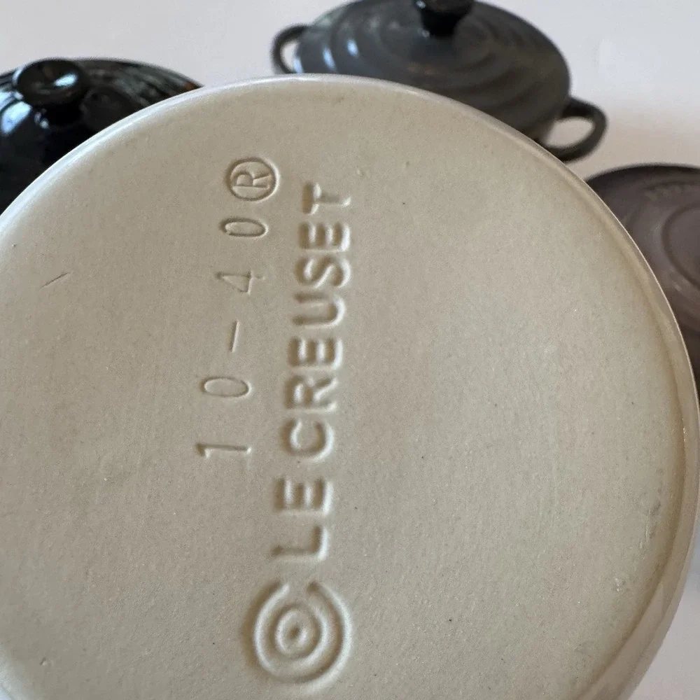 Le Creuset Mini Round Cocotte Set/3 Flint Grey, Fig, Black With Lids Plus Bonus
